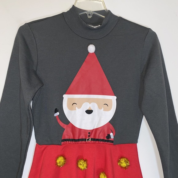 Mighty Fine Women's Size XS Long Sleeve Red Santa Pom Pom Christmas Dress NWT - Picture 3 of 10